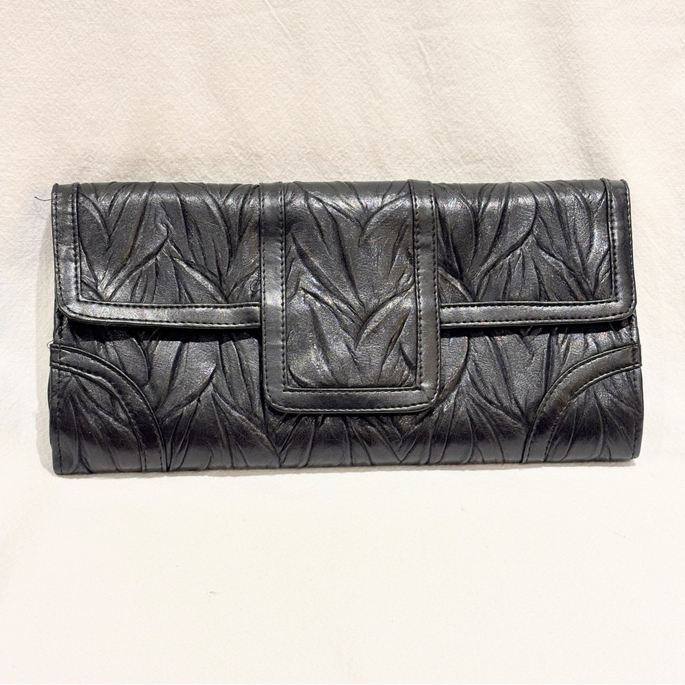Vintage Jessica McClintock Black Textured Clutch Purse Handbag Chain Strap